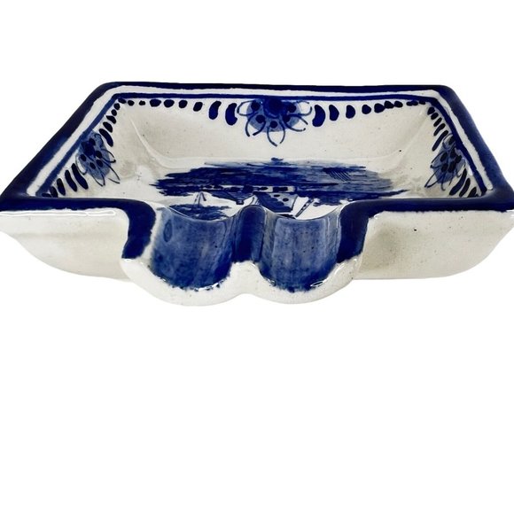 Delft Blue Ashtray Holland Windmill Signed Trinket Dish Rectangle 3.25” X 3” VTG - Picture 9 of 9